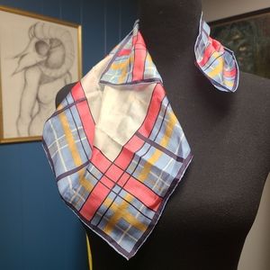 Vintage Silk Scarf Cream With Plaid Border